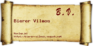 Bierer Vilmos névjegykártya